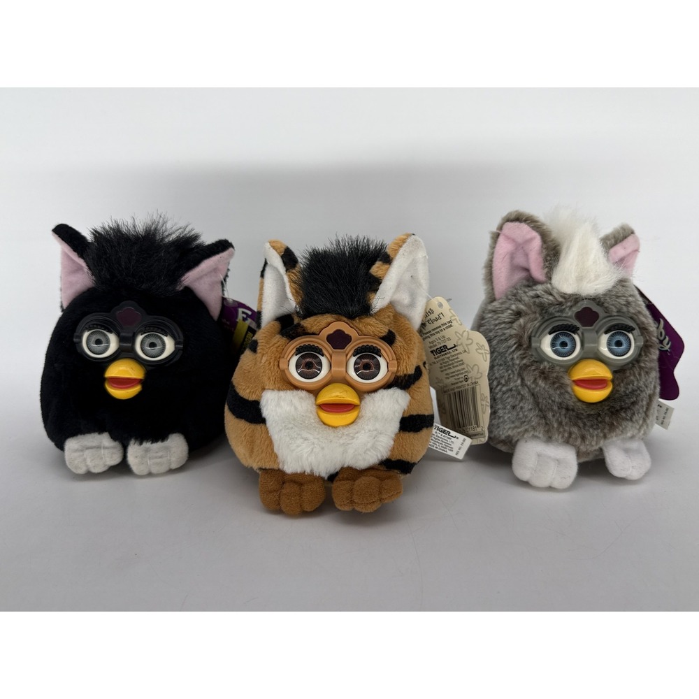 Lot of 3 Tiger Electronics Furby Vintage Plush Toys Multicolor Polyester Fiber